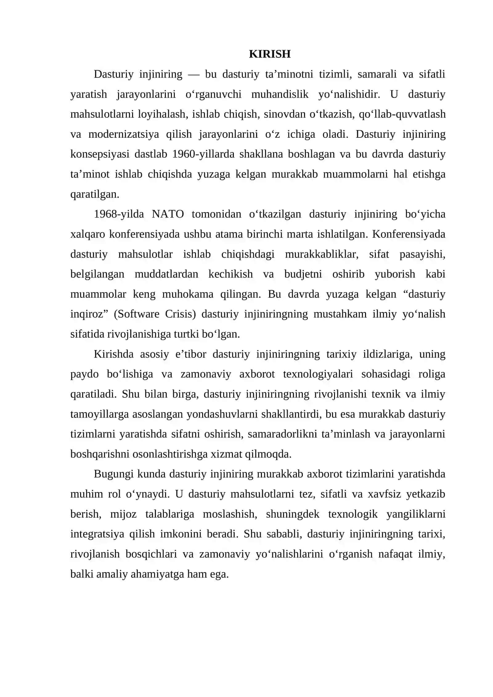 Dasturiy injiniringning paydo bo`lishi va rivojlanishi 2