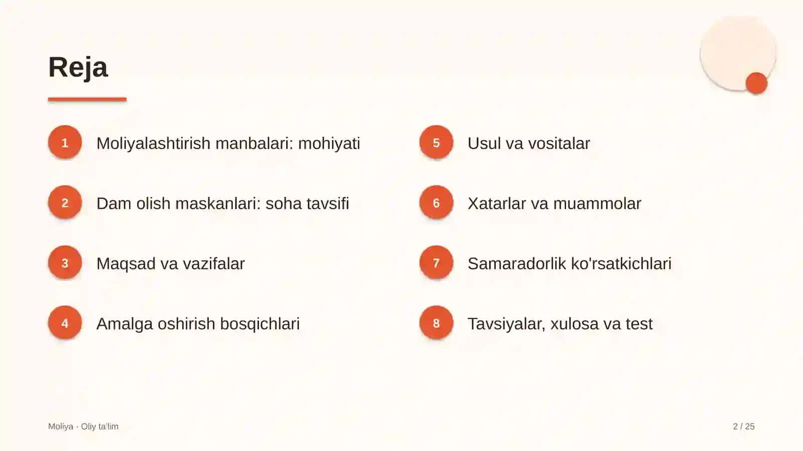 Dam olish maskanlarida moliyalashtirish manbalari 2
