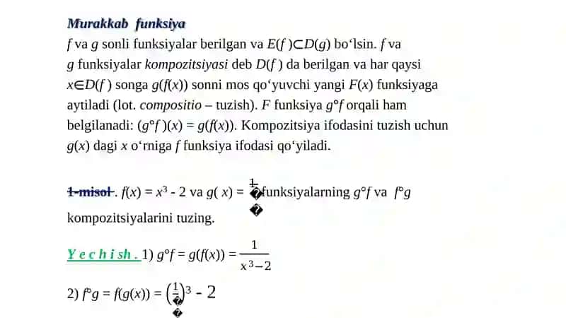 Murakkab funksiya. Teskari funskiya.      Aniqlanish vaqiymatlar to`plami. Grafigi. 2