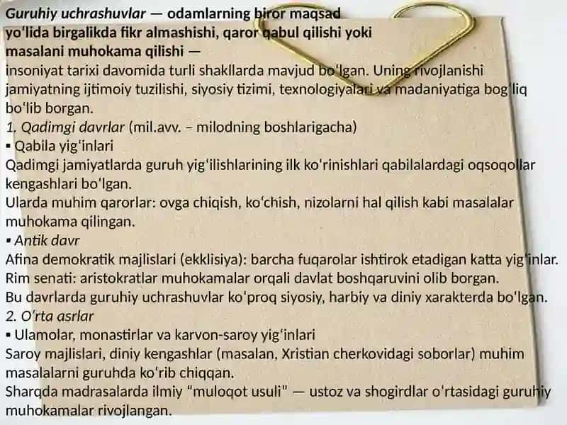Guruhiy uchrashuvlar, guruhiy psixologik faoliyatning turliligi sifatida 2