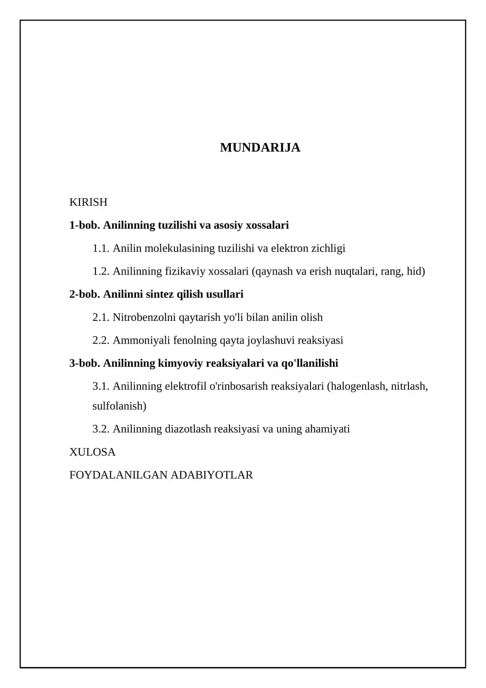 Anilin uning sintezi tuzulishi va xossalari 2
