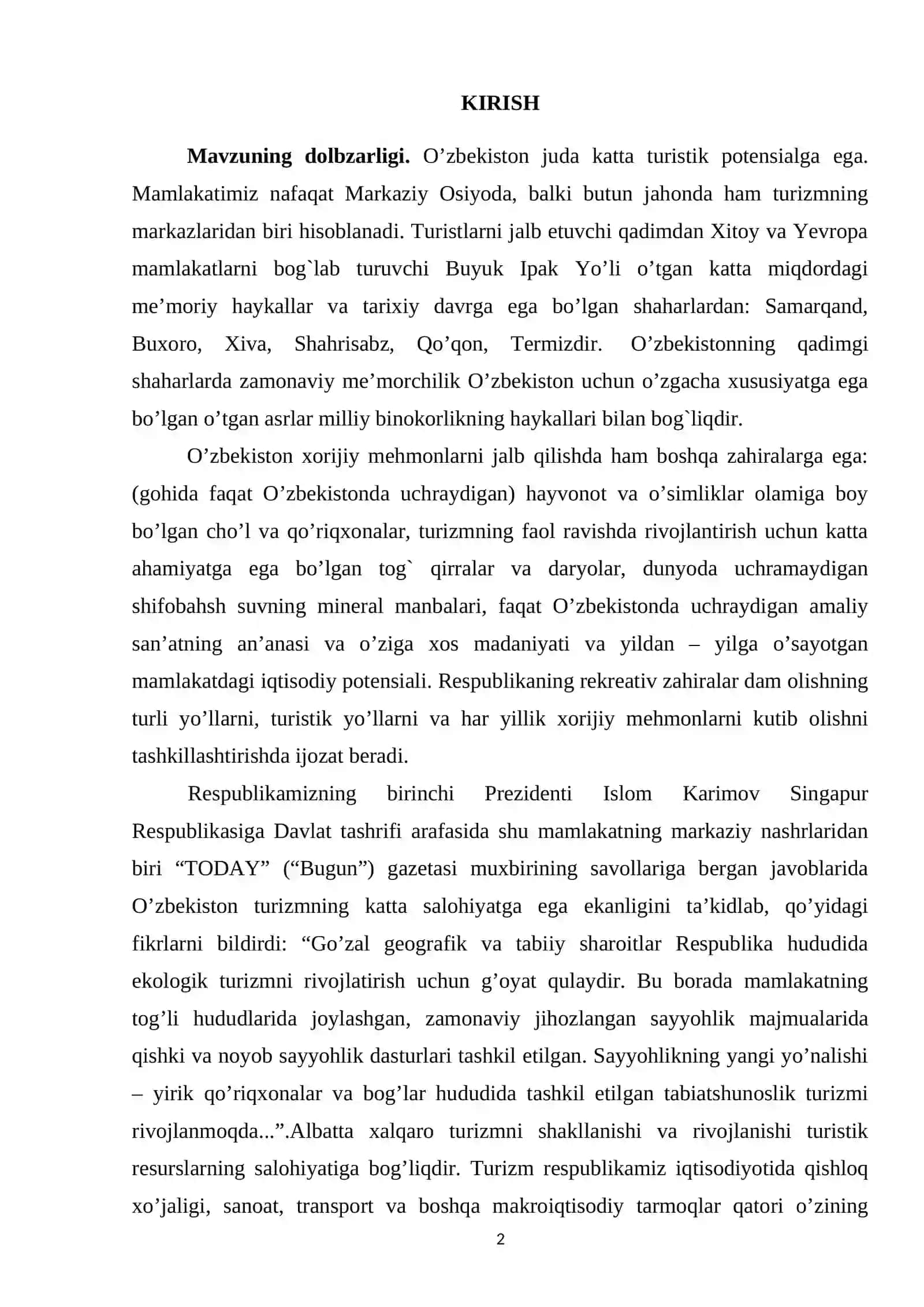 Xalqaro turizmi bozorini rivojlantirish yo’llari 2
