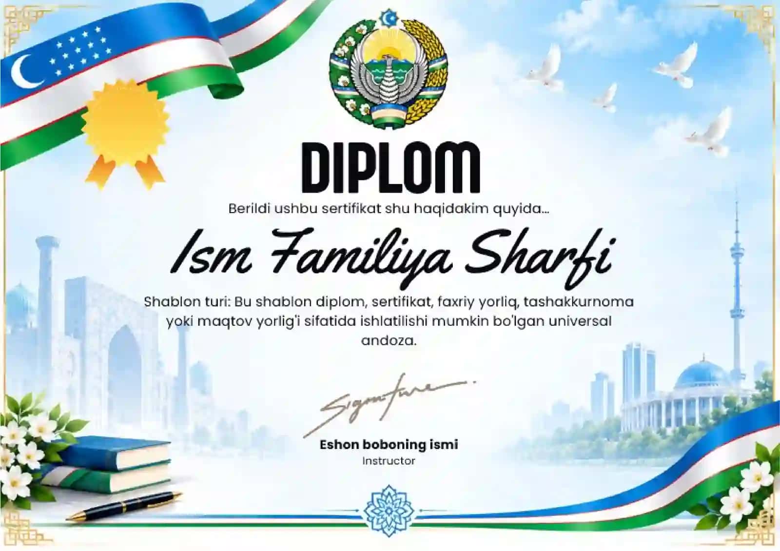 Shablon diplom, sertifikat, faxriy yorliq, tashakkurnoma yoki maqtov yorlig'i 2