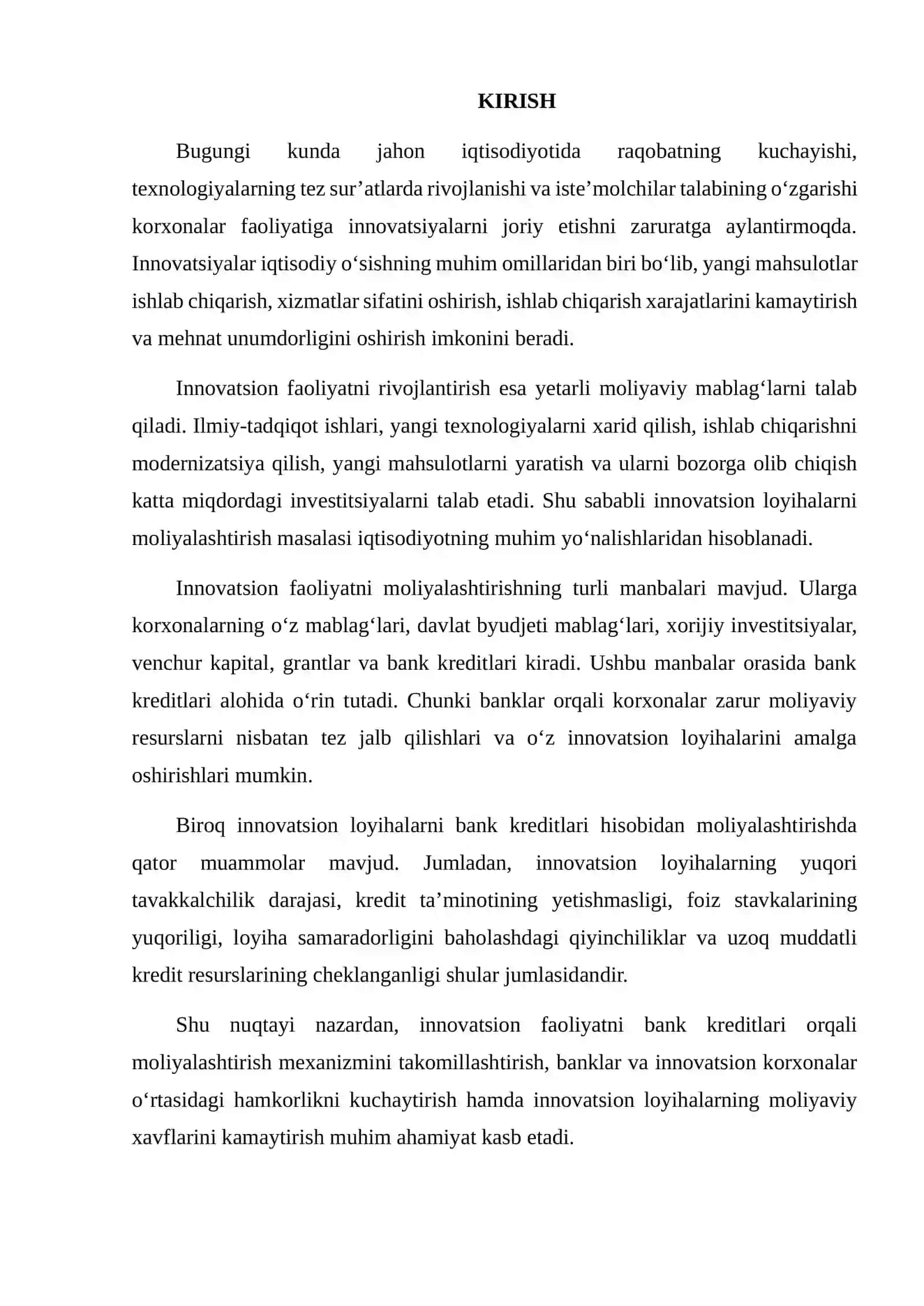Innovatsion Faoliyatni Bank Kreditlari Orqali Moliyalashtirish Muammolari va Yechimlari 2