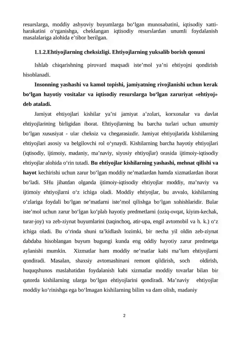 Iqtisodiyot nazariyasi fanining shakllanishi. Iqtisodiyotga kirish 2