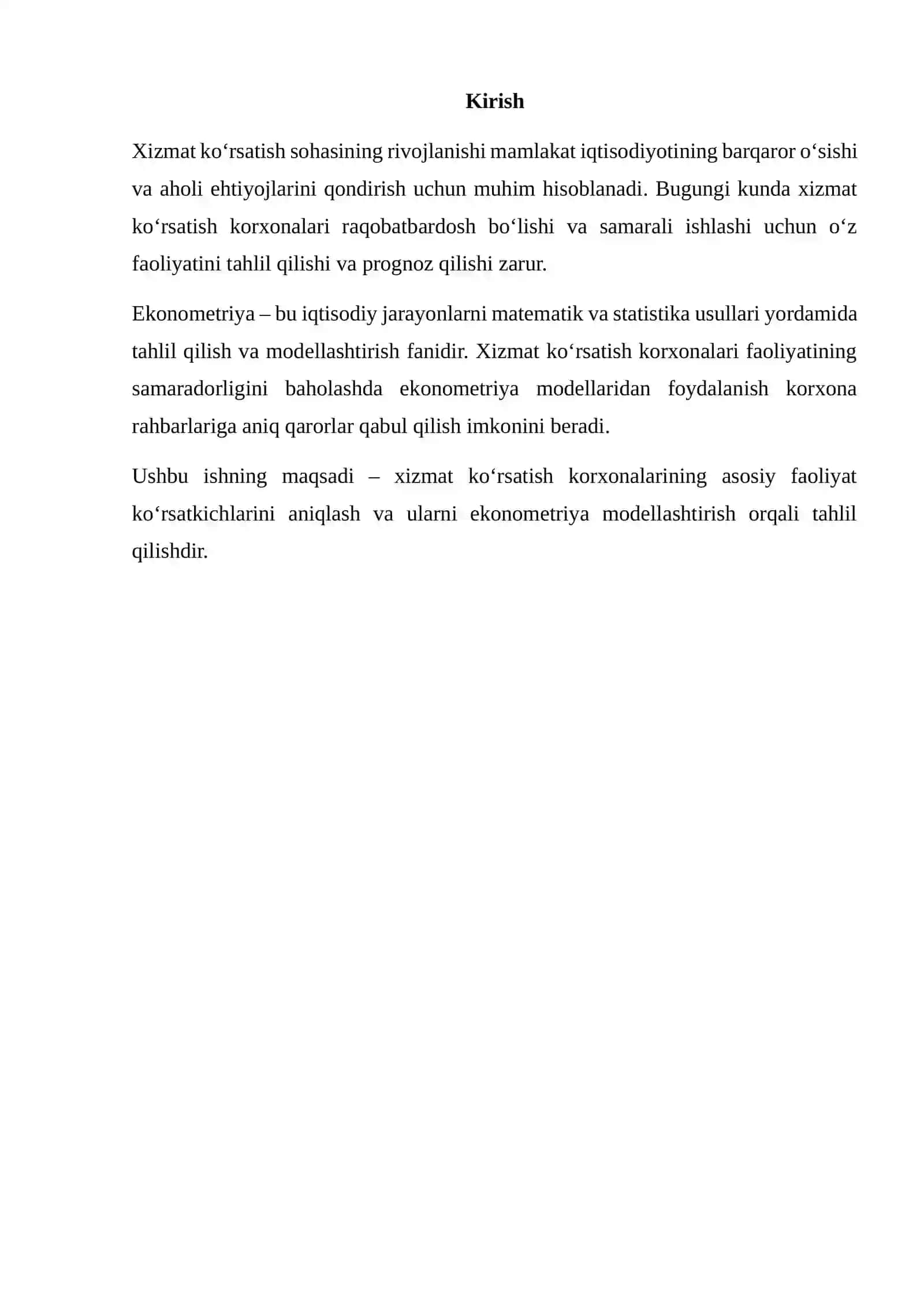 Ekonometriya modellashtirish 2