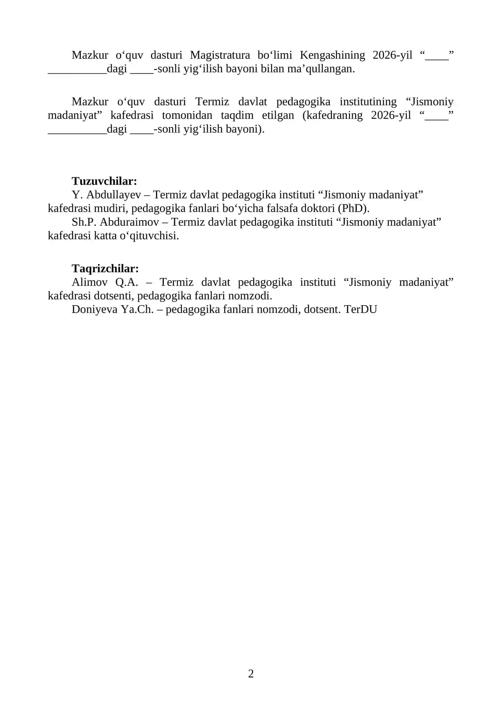 Adaptiv jismoniy tarbiya o'quv dasturi 2026 2