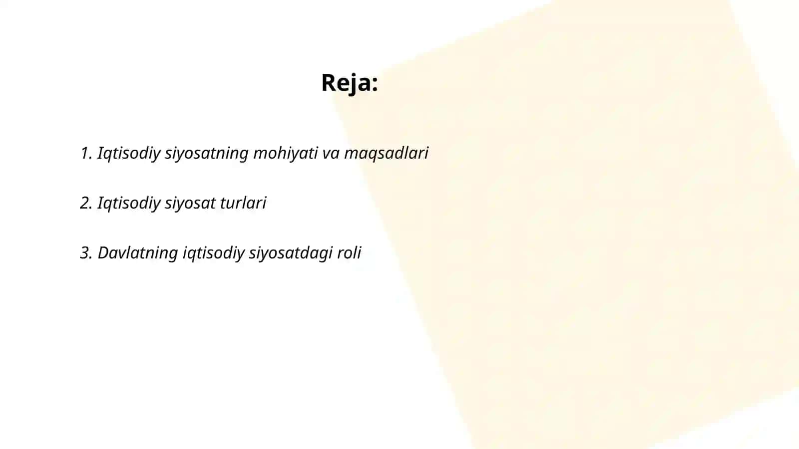 Iqtisodiy siyosat asoslari va tartib 2