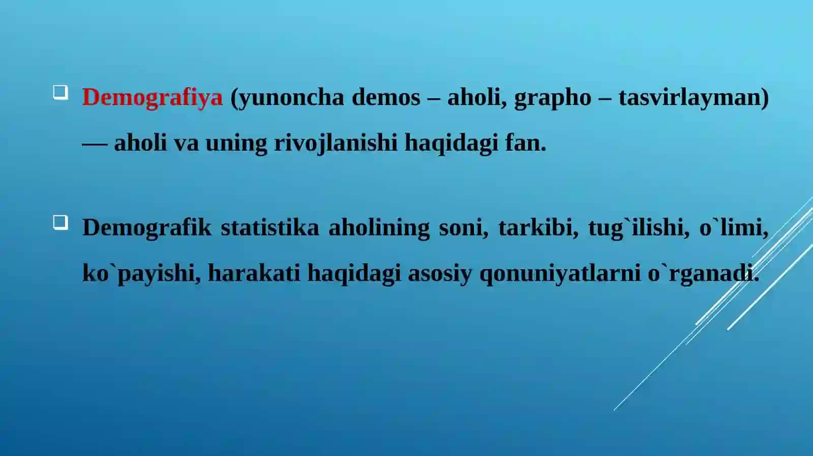 Aholi  orasidagi demografik  jarayonlarni o`rganish  usullari 2