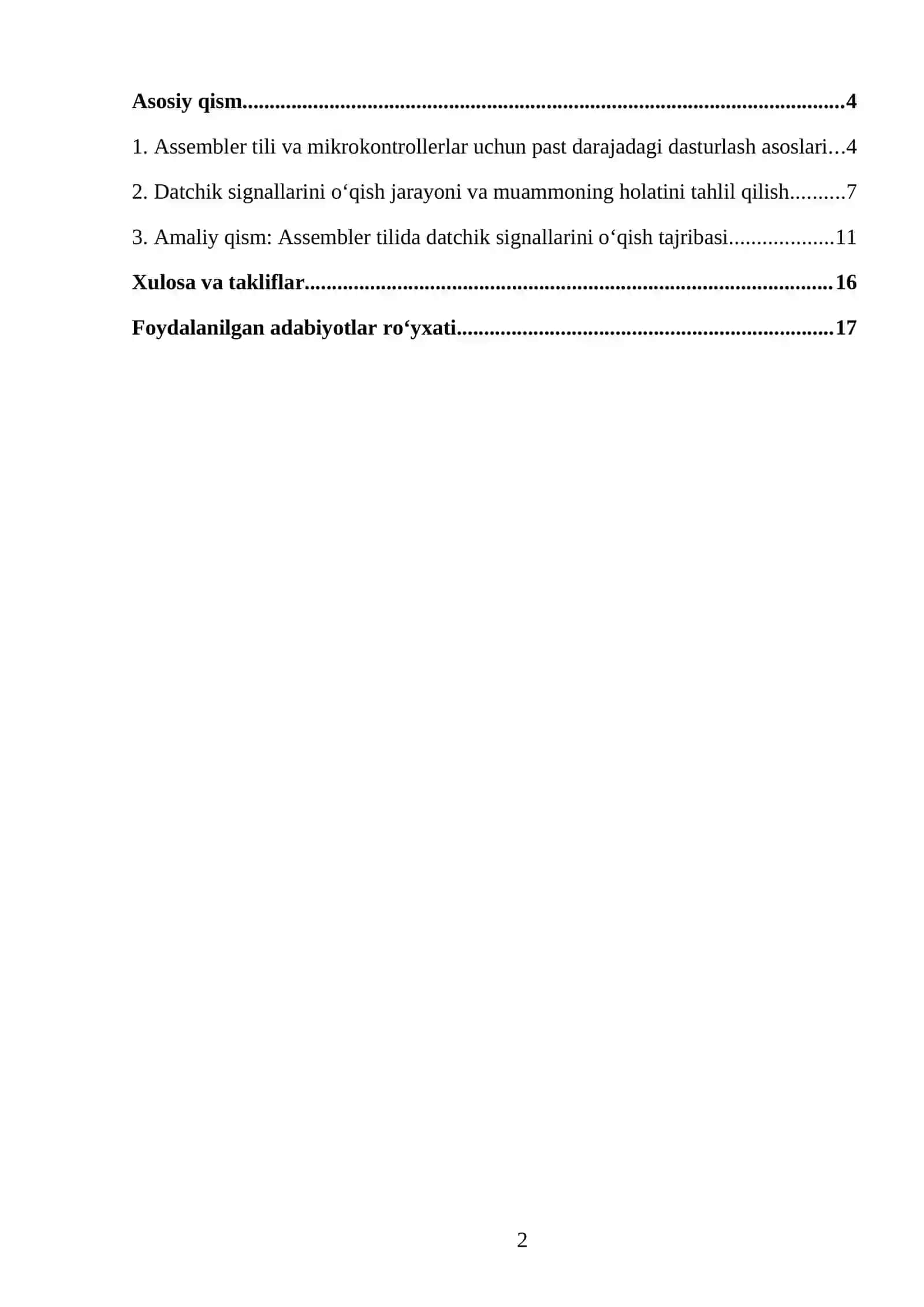 Assembler tilining ahamiyati: Mikrokontrollerlar uchun past darajadagi dasturlash tushunchasi va datchik signallarini o'qishning asosiy qoidalari. 2