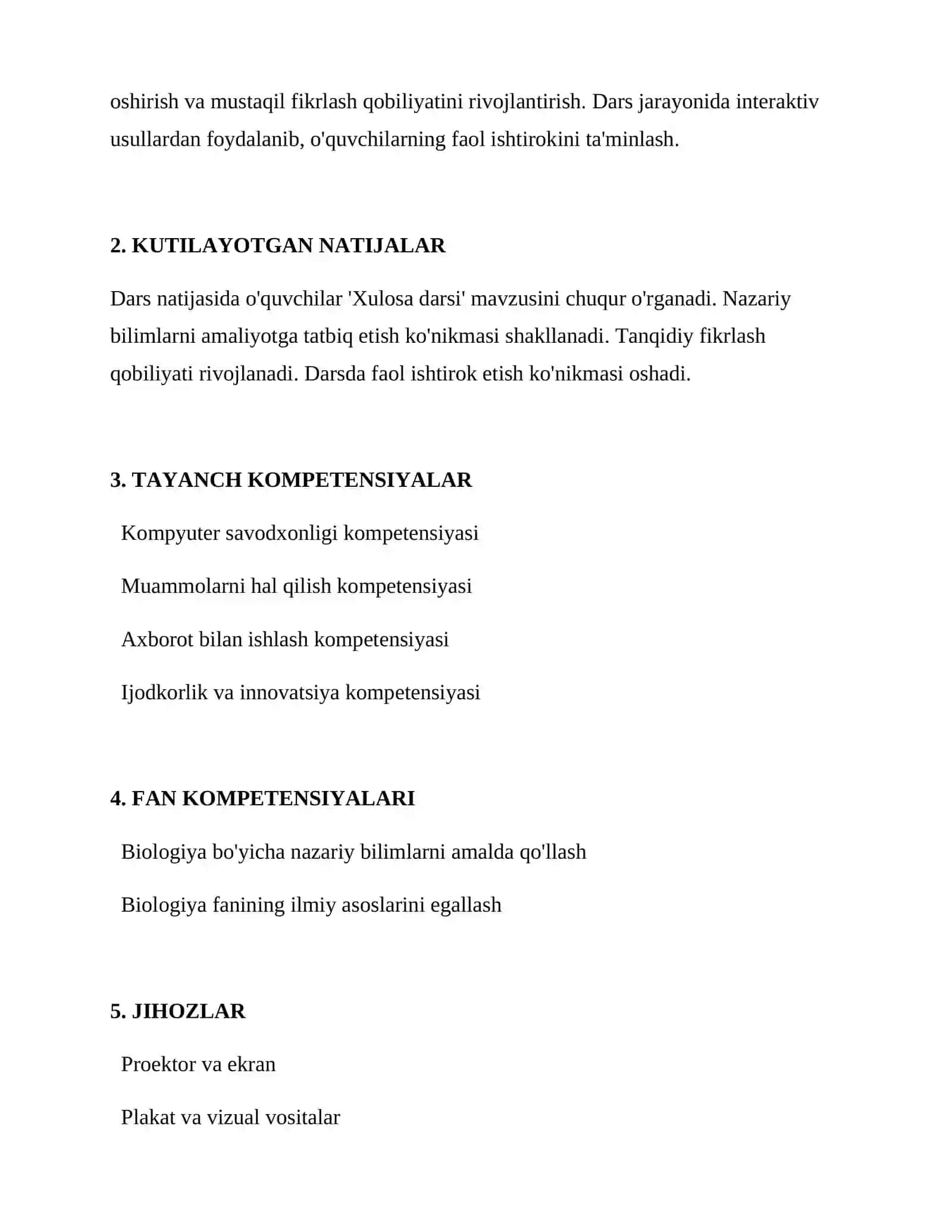 BIOLOGIYA FANI DARS ISHLANMASI 2