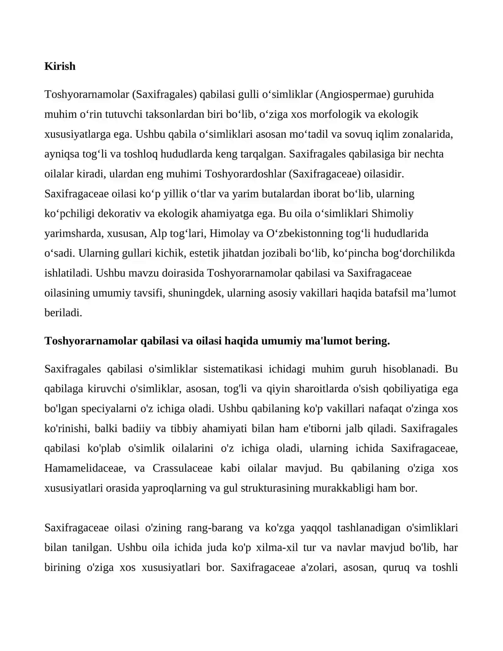 Toshyorarnamolar - saxifragales. qabilasi. Toshyorardoshlar - Saxifragaceae. oilasi tavsifi va va asosiy vakillari. 2