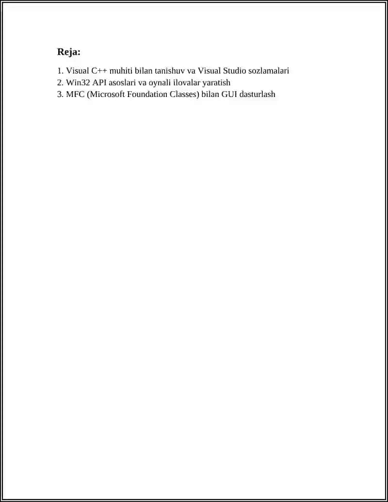 VISUAL C++ MUHITIDA DASTURLASH 2