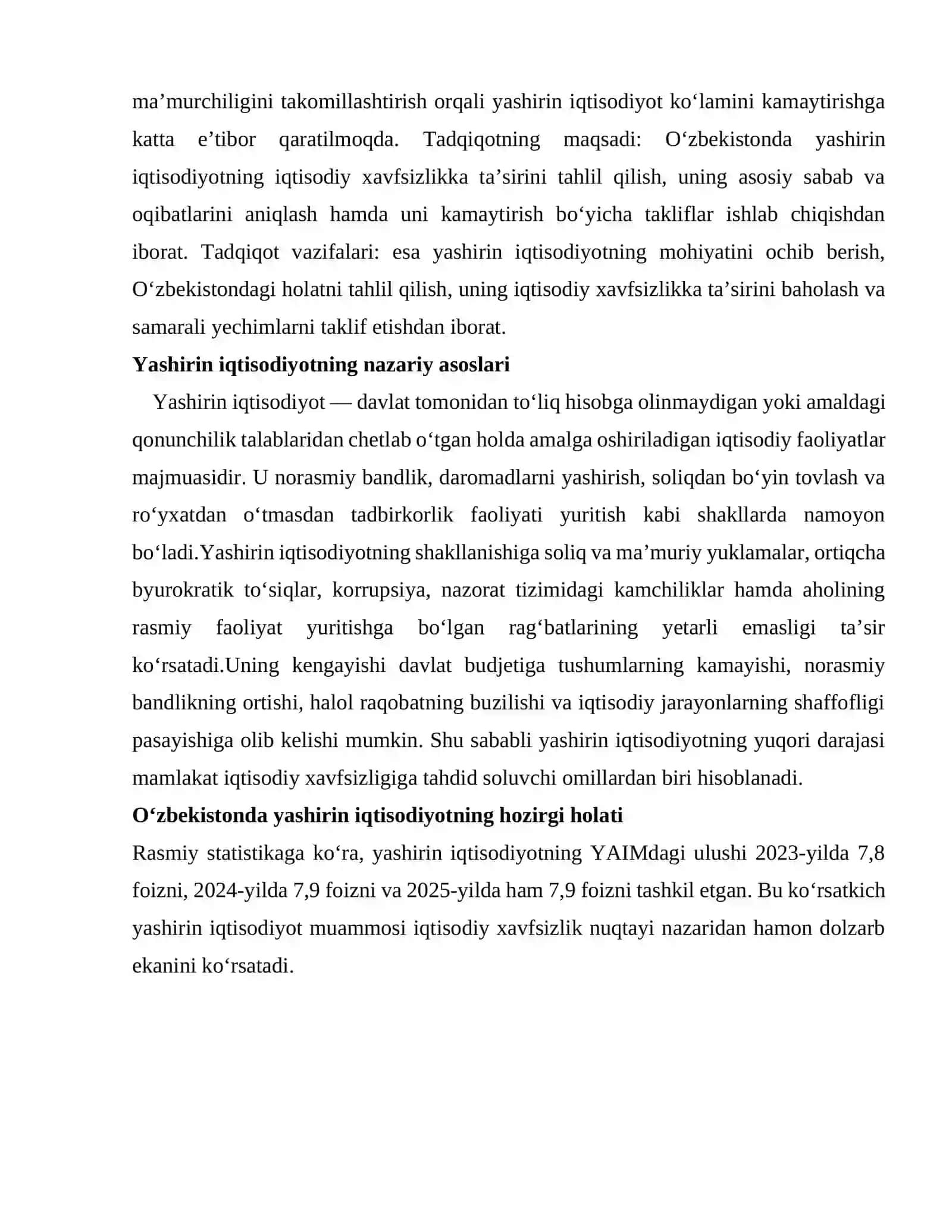 O‘zbekistonda yashirin iqtisodiyotning iqtisodiy xavfsizlikka ta’siri 2