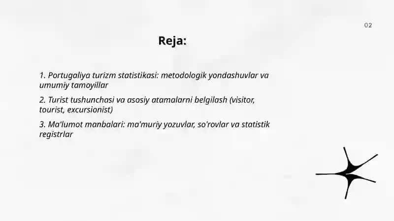 Portugaliya davlatining turizm statistikasi metadologiyasini o'rganish 2