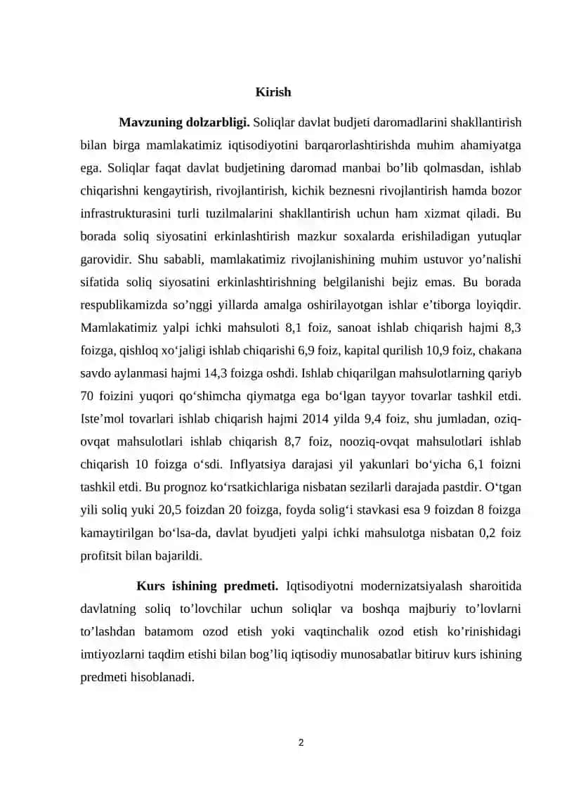 Soliqlarning xususiy tadbirkorlikni ragʻbatlantirishdagi rolini oshirish masalalari 2
