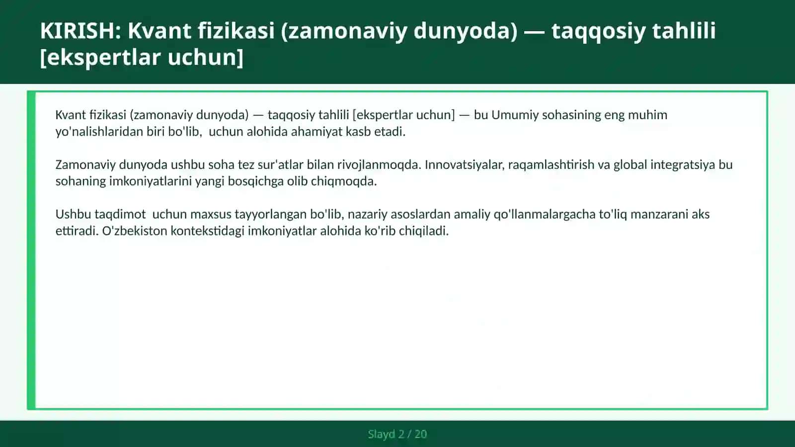 Kvant fizikasi (zamonaviy dunyoda) — taqqosiy tahlili [ekspertlar uchun] 2