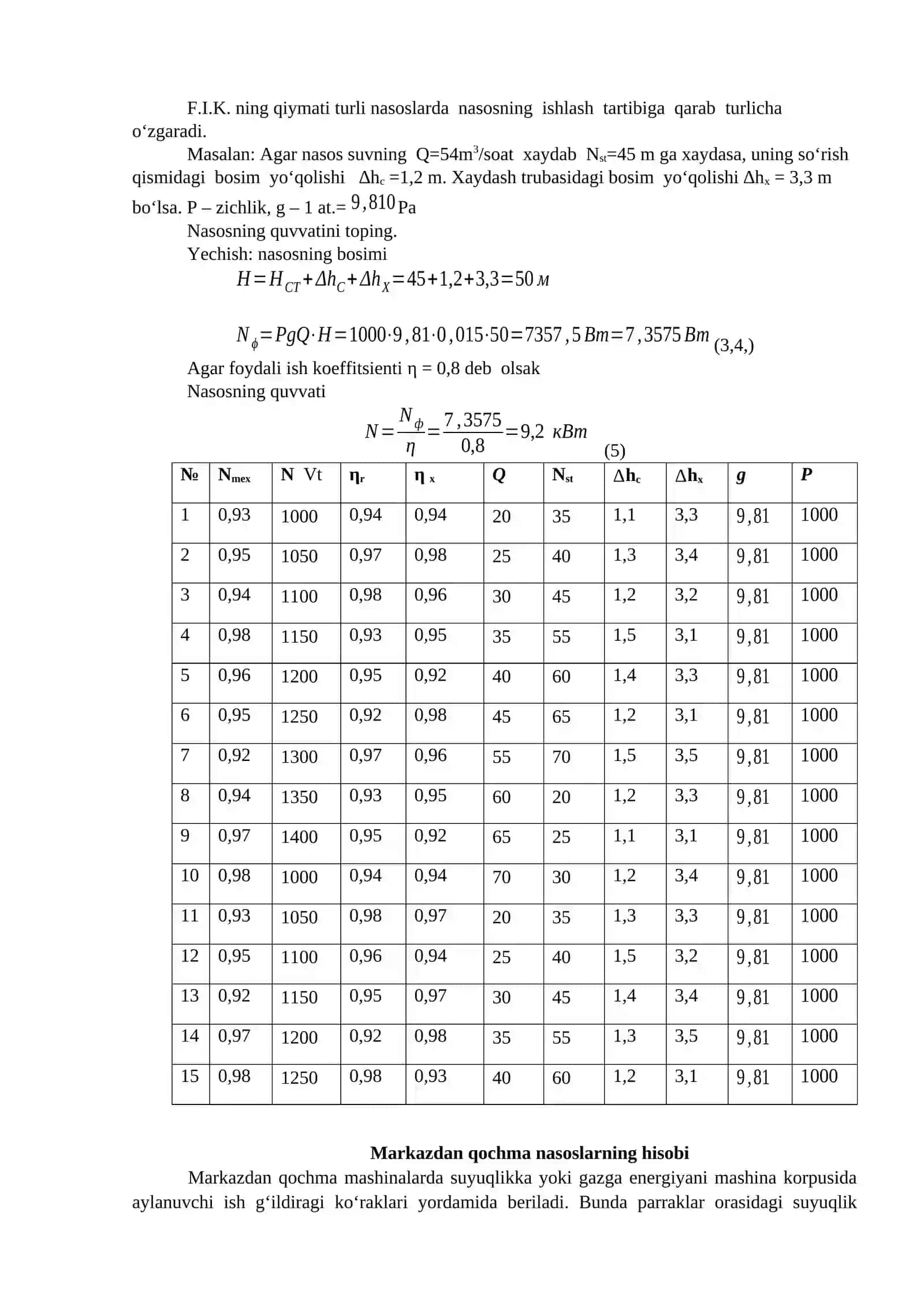 2-amaliy mashg‘ulot. Markazdan qochma nasoslarni hisoblash 2