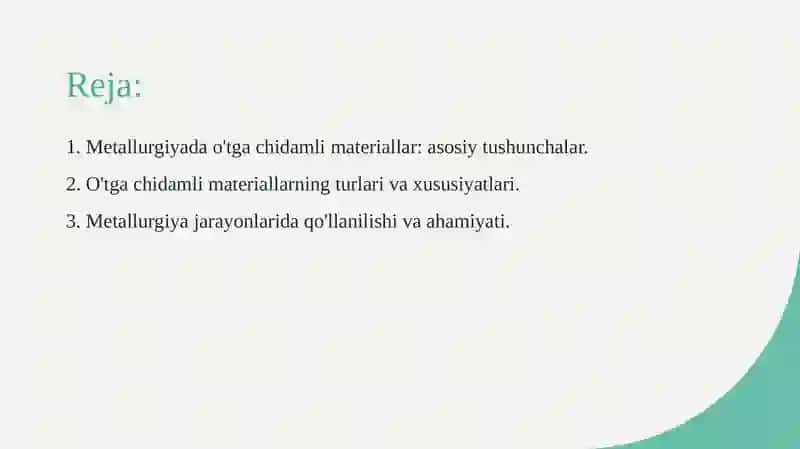 O‘tga chidamli materiallar turlari va ularningafzalliklari 2