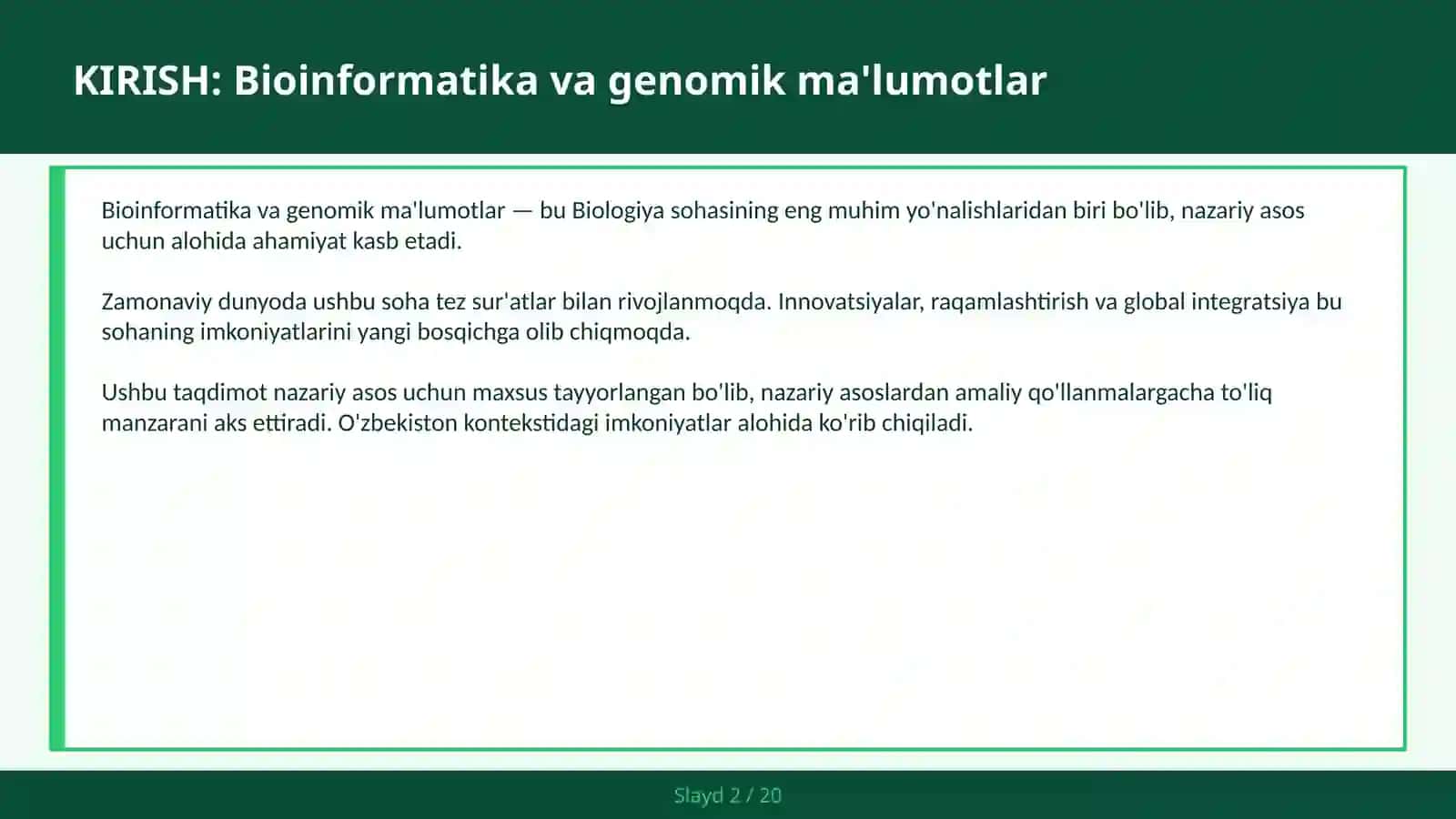BIOINFORMATIKA VA GENOMIK MA'LUMOTLAR 2