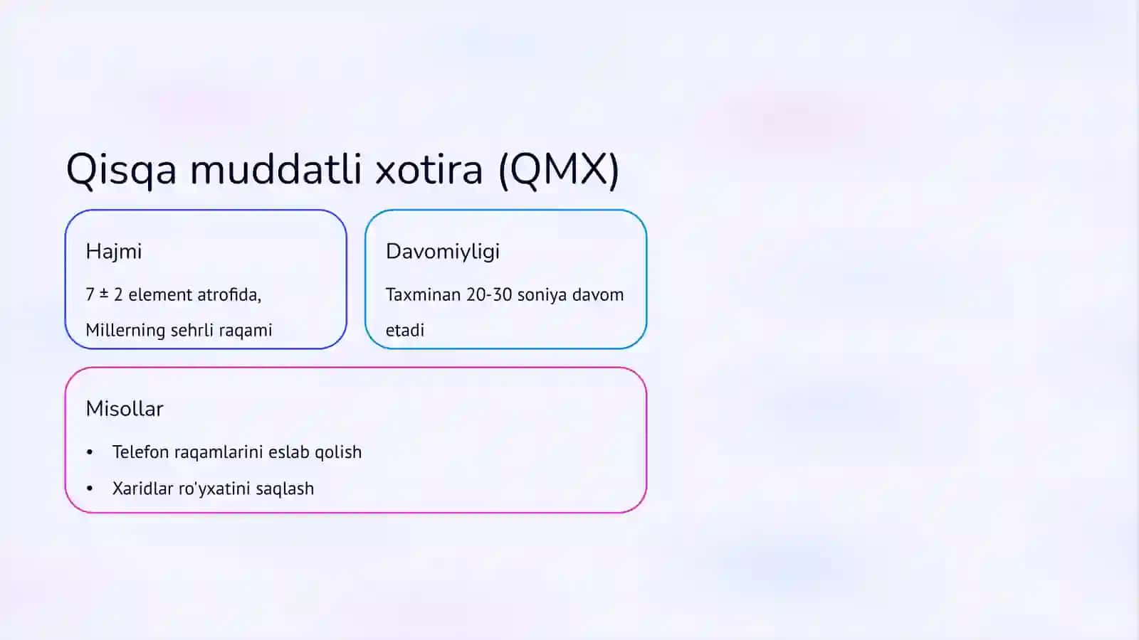 Qisqa muddatli va Operativ xotira 2
