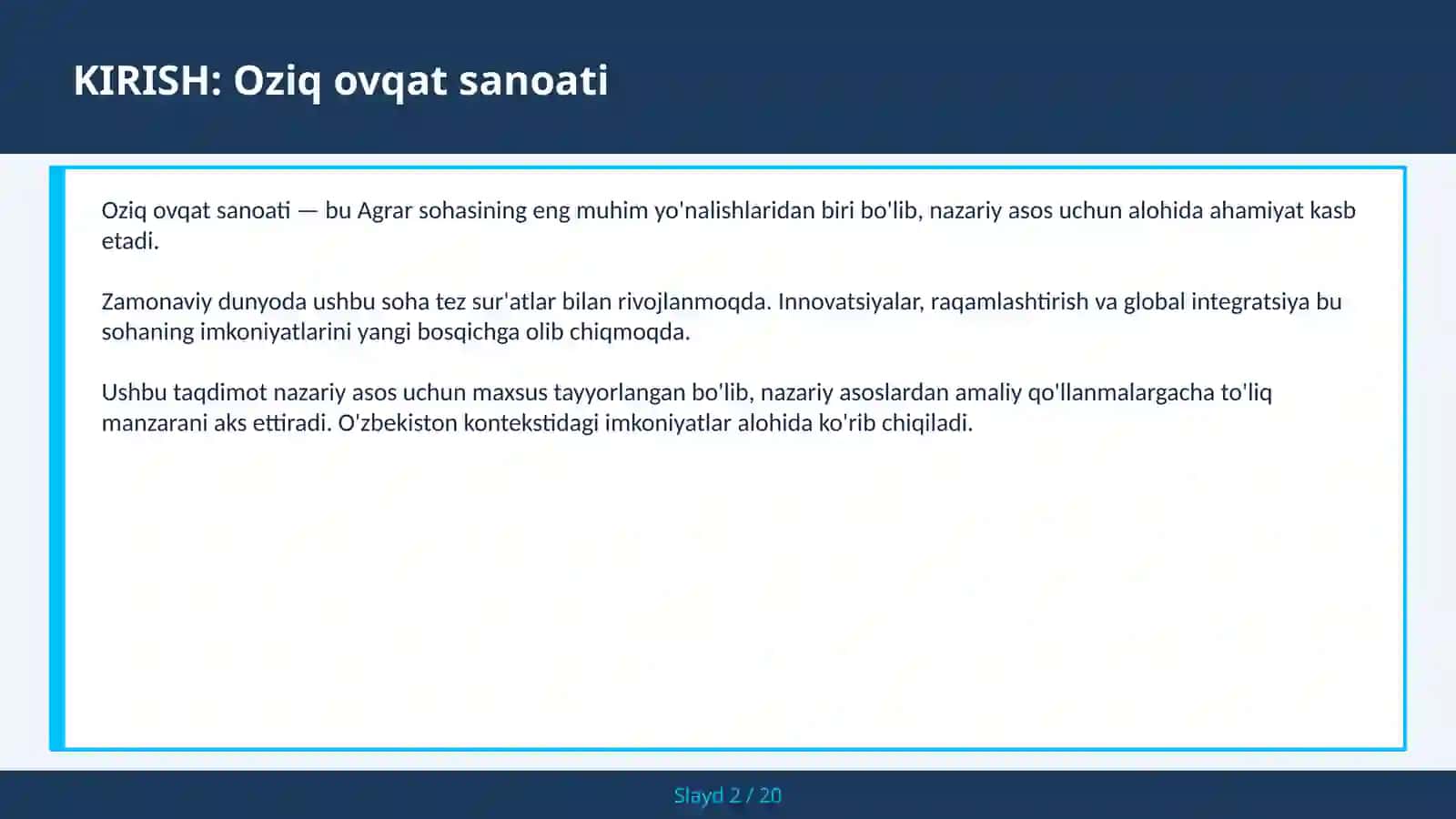 Oziq ovqat sanoati 2