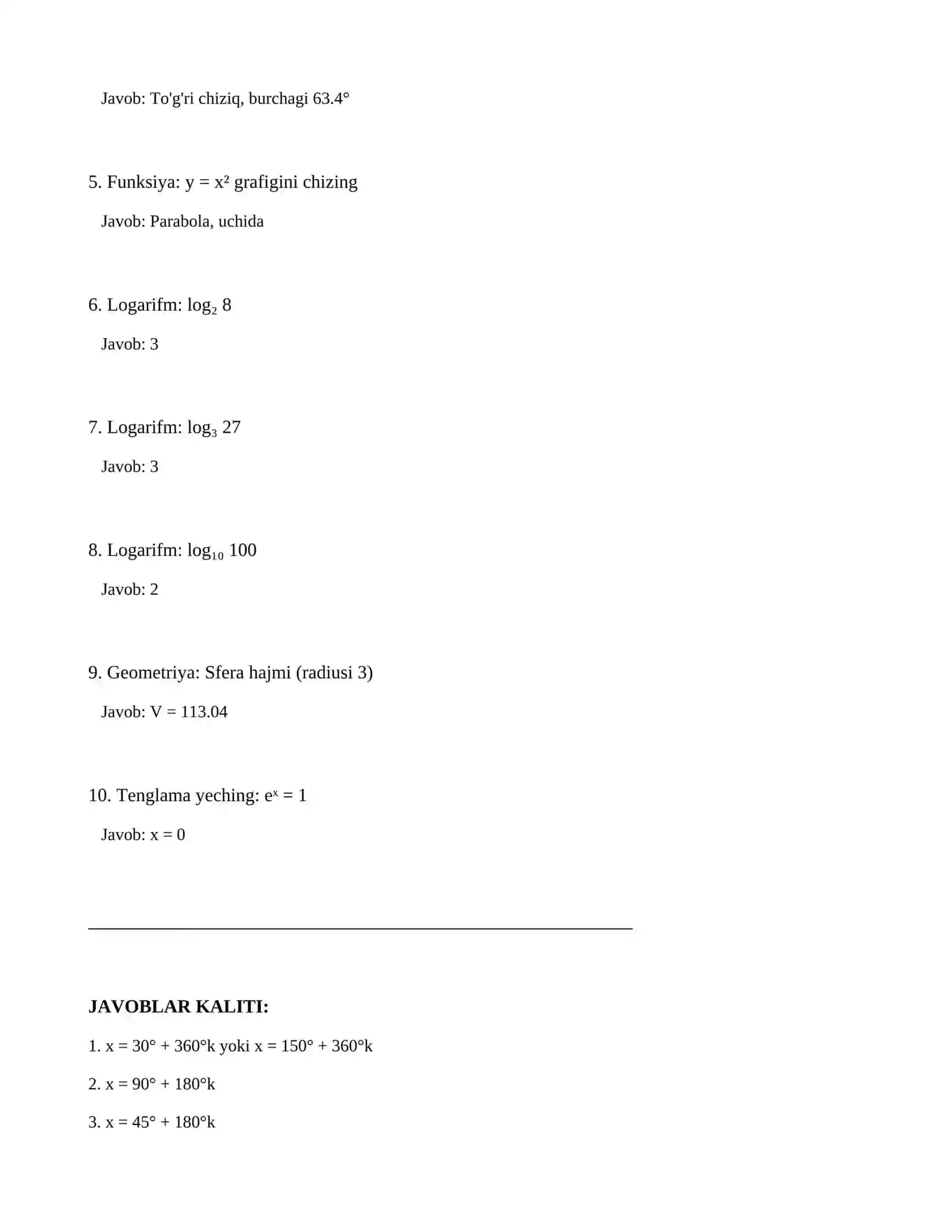 9-sinf Matematika fanidan nazorat ishi Variant A 2