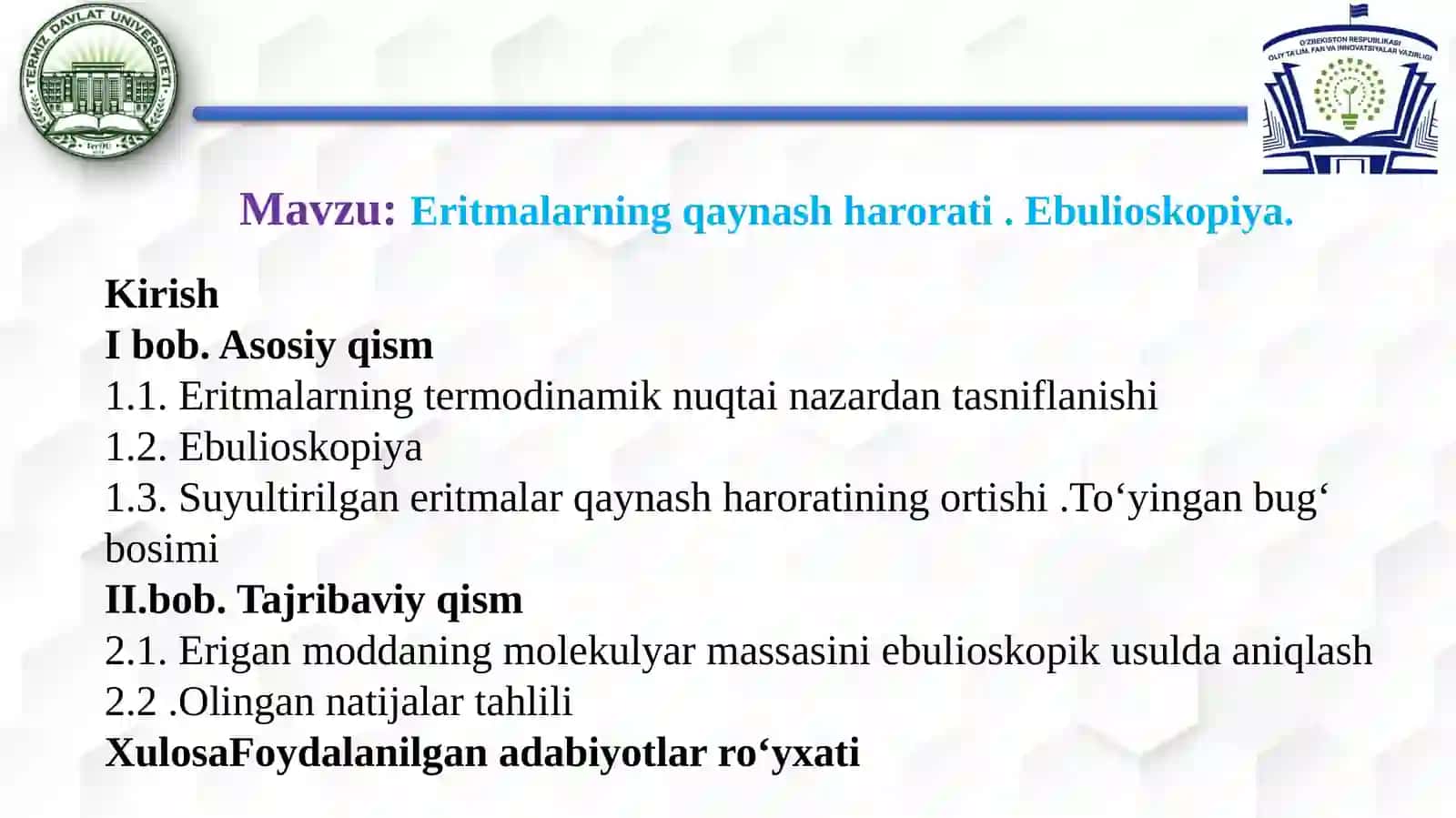 Eritmalarning qaynash harorati. Ebulioskopiya 2