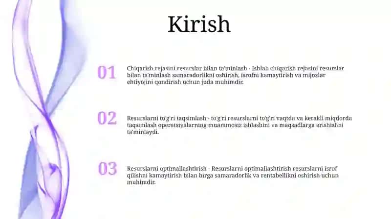 Ishlab Chiqarish Rejasining Resurslar Bilan Taminlanganligi 2