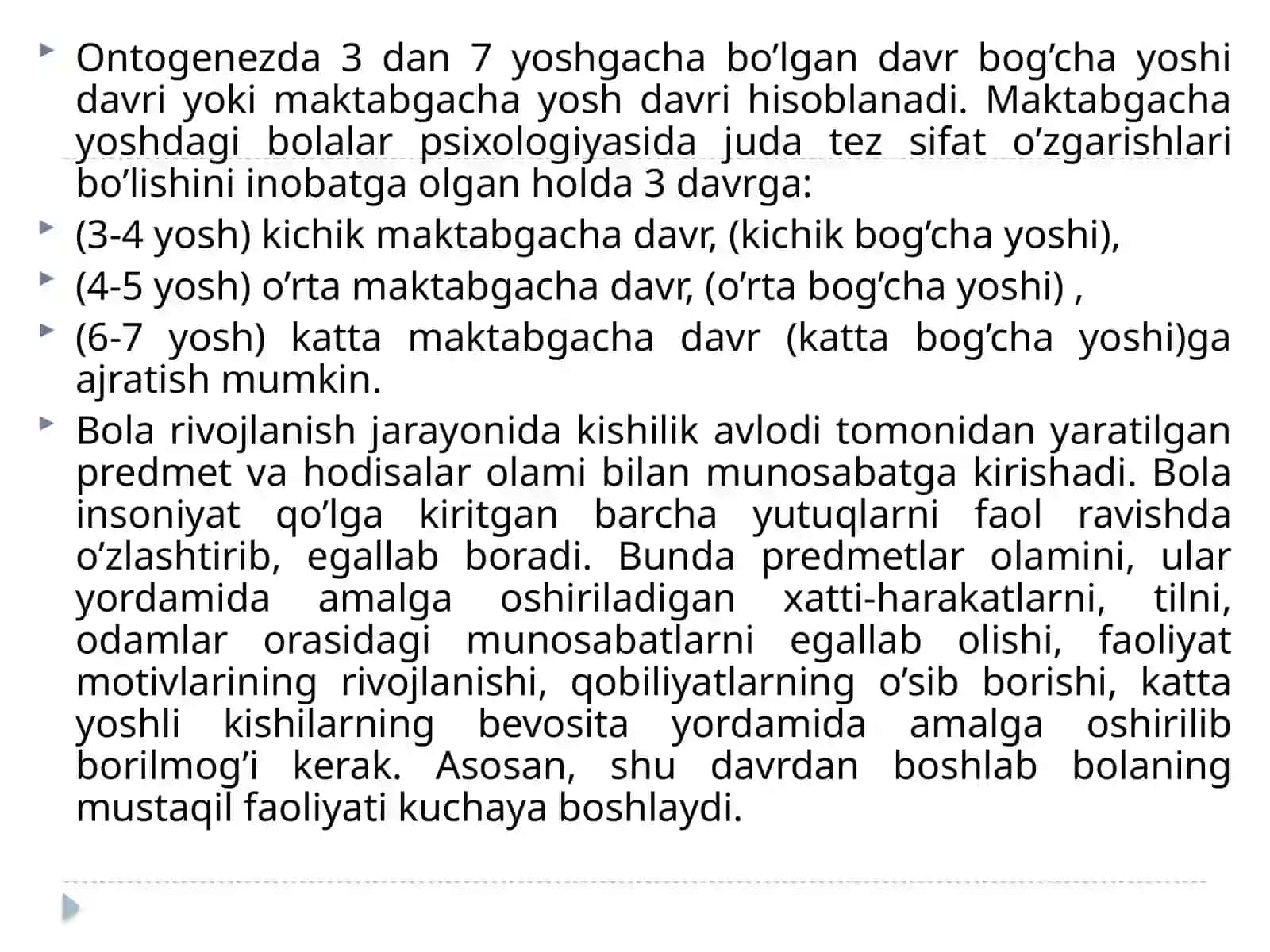 Maktabgacha yoshdagi bolalarning psixikasining rivojlanishi 2