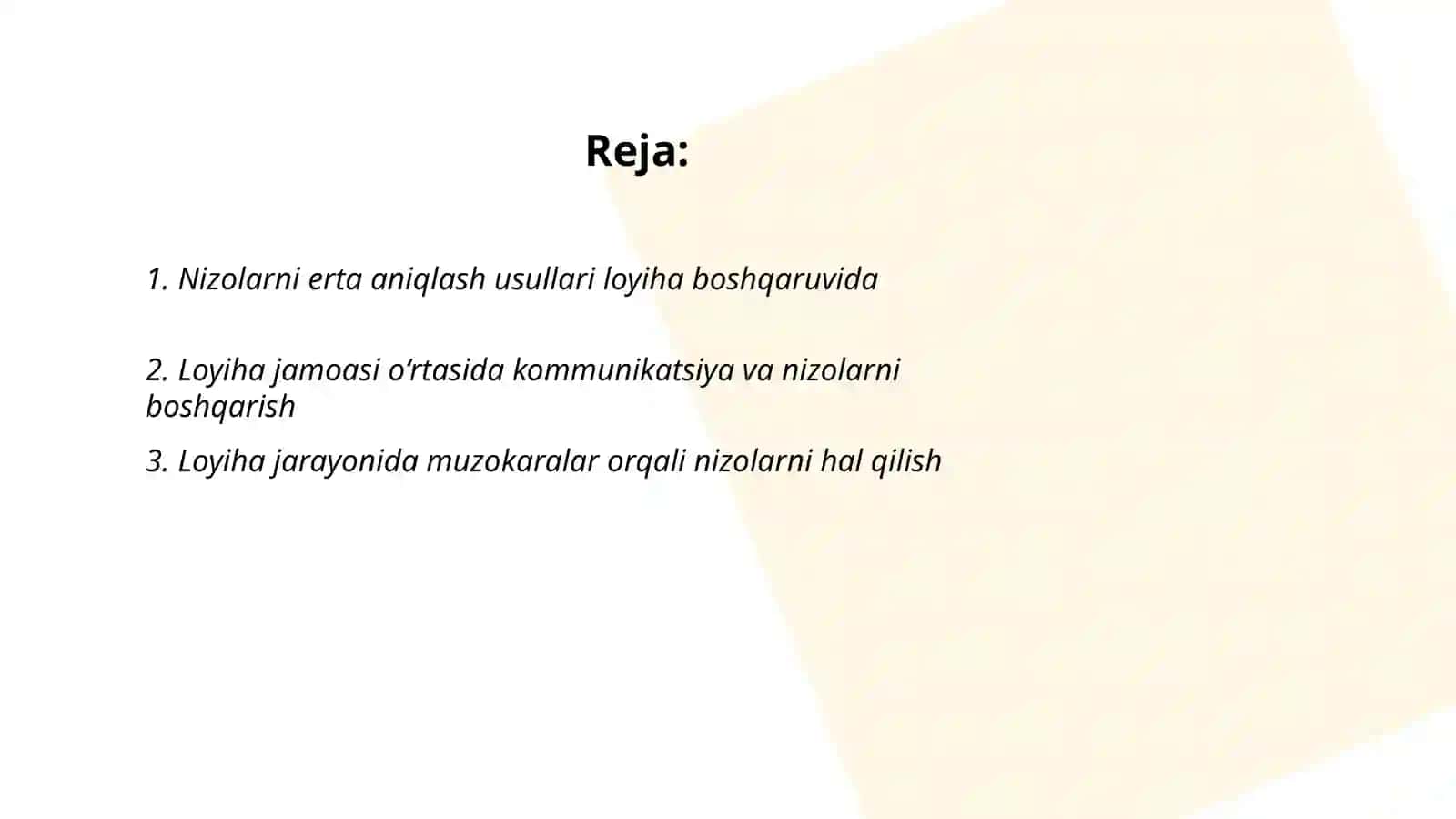 Nizolarni erta aniqlash usullari loyiha boshqaruvida 2