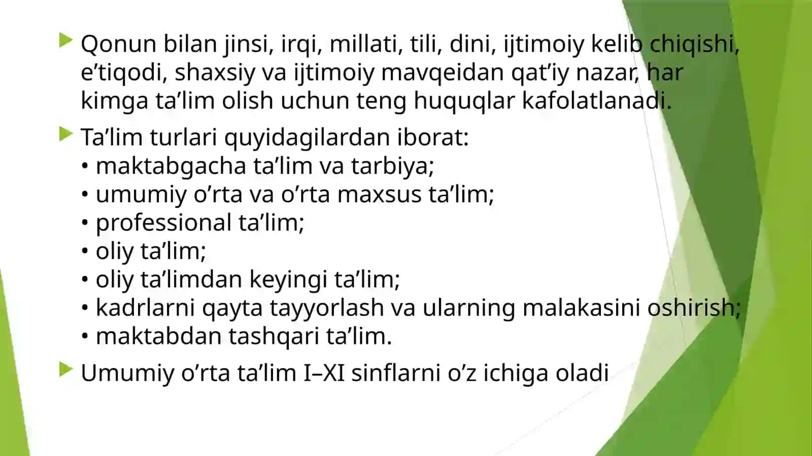 Taʼlim toʼgʼrisida”gi Qonunning mazmun-mohiyati (OʼRQ–637, 23.09.2020) 2