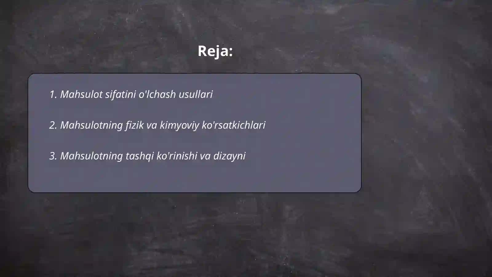 Maxsulot sifat ko’rsatkichlari 2