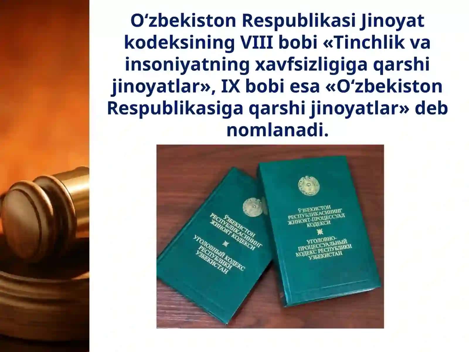 11-sinf Huquq fanidan Tinchlik va xavfsizlikka qarshi jinoyatlar dars taqdimot 2