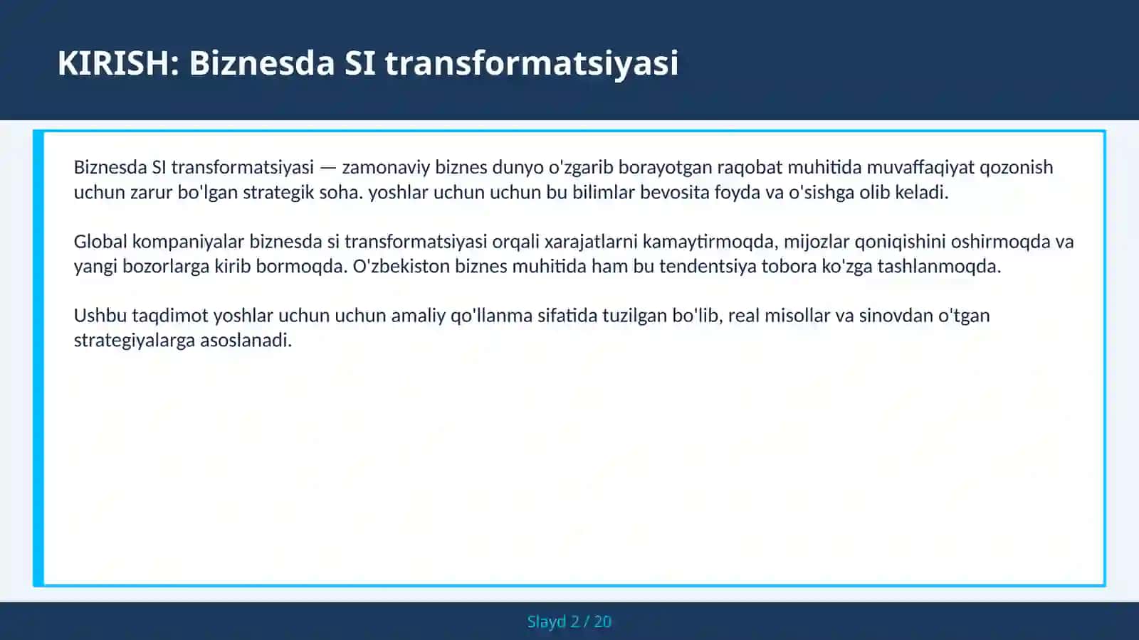 Biznesda SI TRANSFORMATSIYASI 2