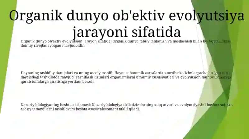 Organik Olam Evolyutsion Obyektiv Jarayoni Sifatida, Hayotni Tuzilish Darajalari Va Uning Asosiy Tasnifi 2