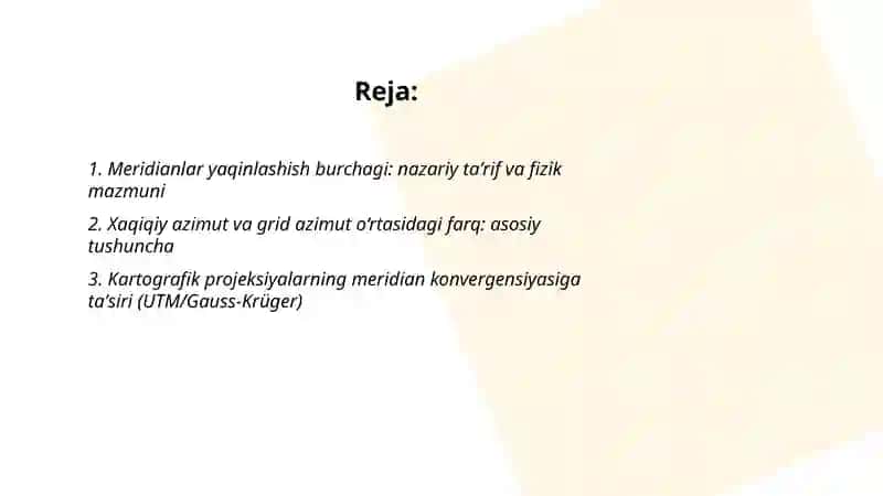 Meridianlar yaqinlashish burchagi 2