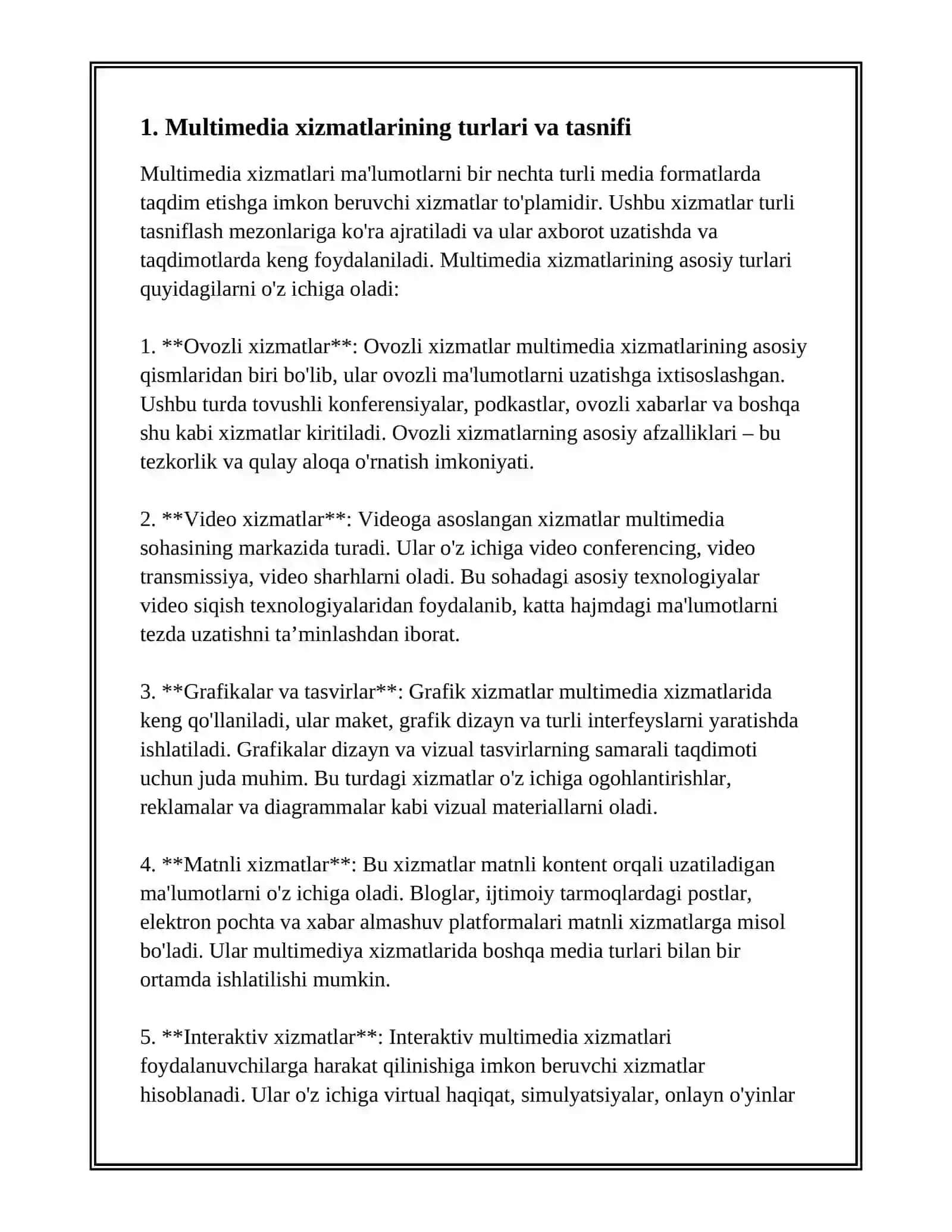MELTIMEDIYA XIZMAT TURLARI VA ULARNI AMALGA OSHIRISH HUSUSIYATLARI 2
