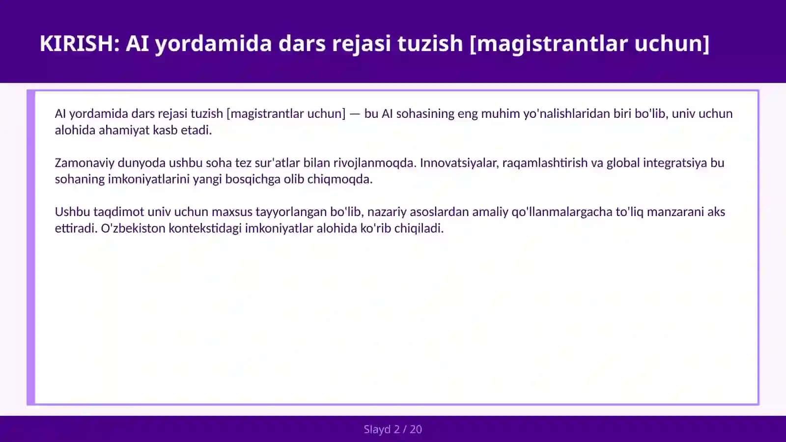 AI yordamida dars rejasi tuzish [magistrantlar uchun] 2