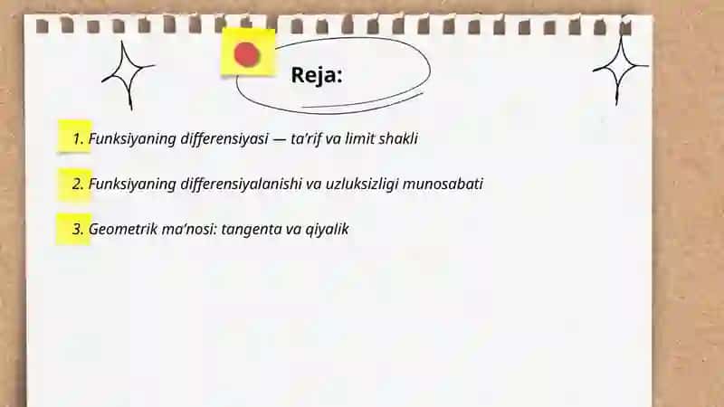 Funksiyaning differensiyasi va differensiyalanuvchisi 2