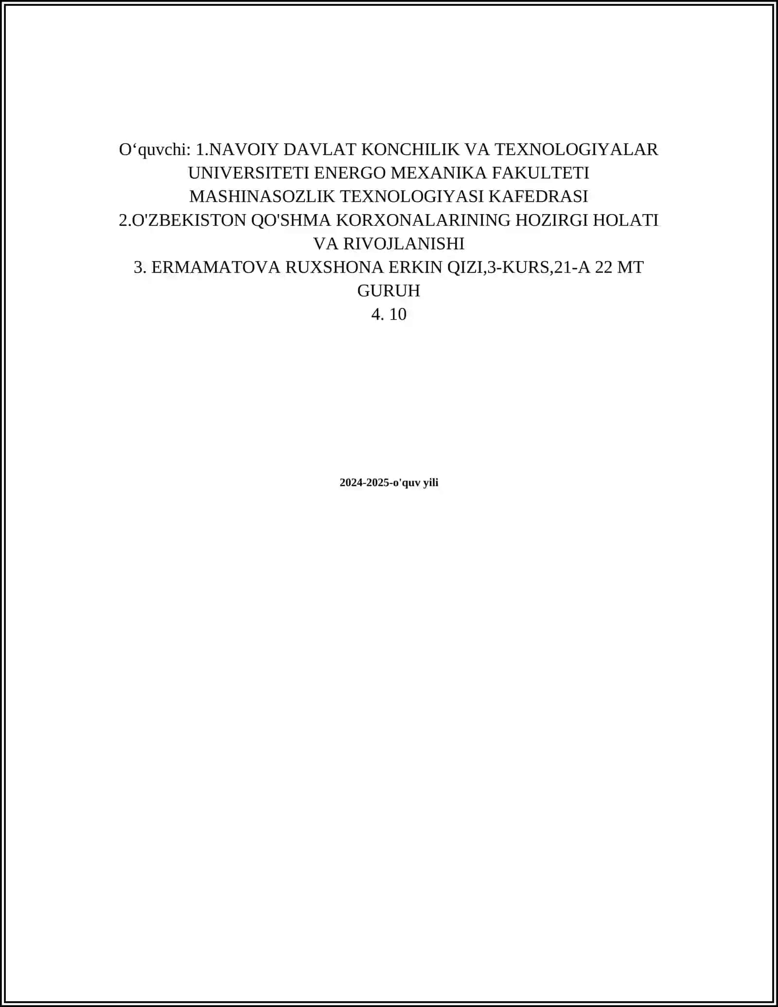 Navoiy Davlat Konchilik va Texnologiyalar Universiteti Energo MEXanika Fakulteti 2
