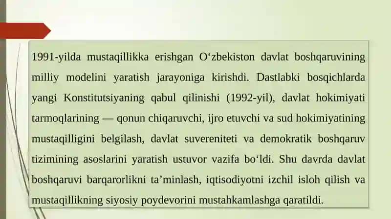 Mustaqillik yillarida davlat boshqaruvi tizimida amalga oshirilgan islohotlar 2