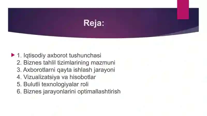 Iqtisodiy axborotlarni qayta ishlash jarayonida biznes tahlil qilish tizimlaridan foydalanish 2