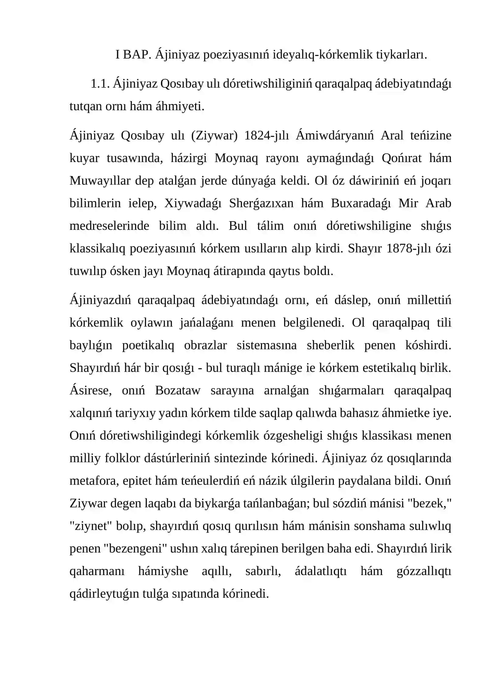 Ájiniyaz poeziyasınıń ideyalıq-kórkemlik tiykarları 2