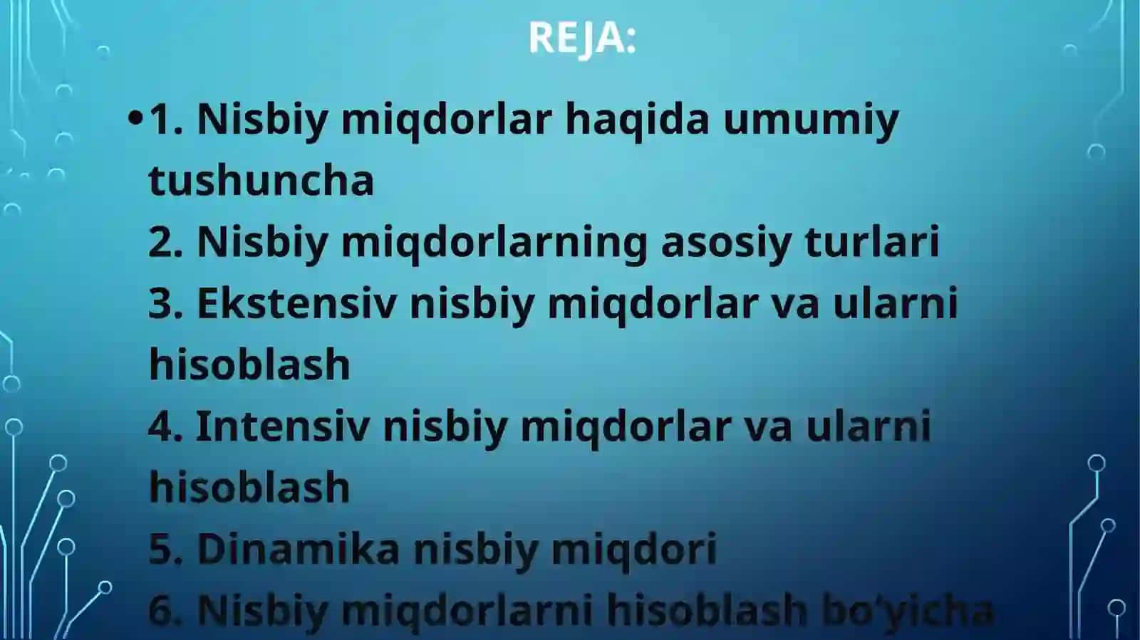 “Nisbiy miqdorlar va ulari hisoblash bo'yicha masalalar yechish. 2