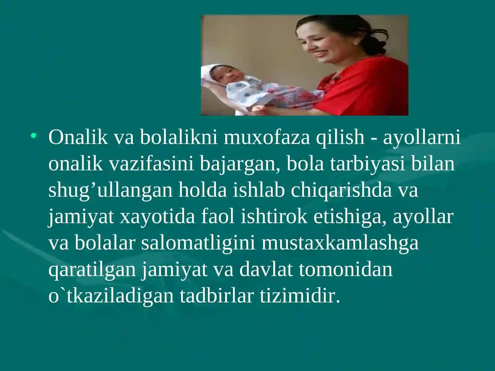Onalar va bolalar salomatligini muhofaza qilish 2