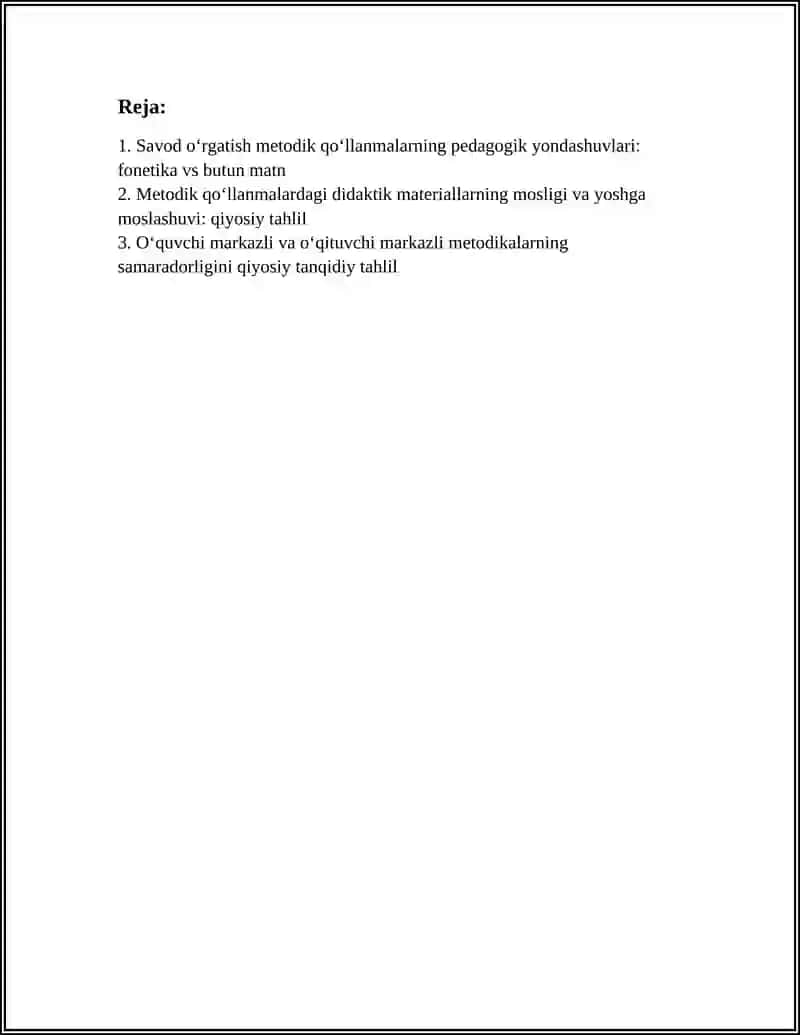 SAVOD OʻRGATISHDAN YARATILGAN METODIK QOʻLLANMALARNING QIYOSIY TANQIDIY TAHLILI 2