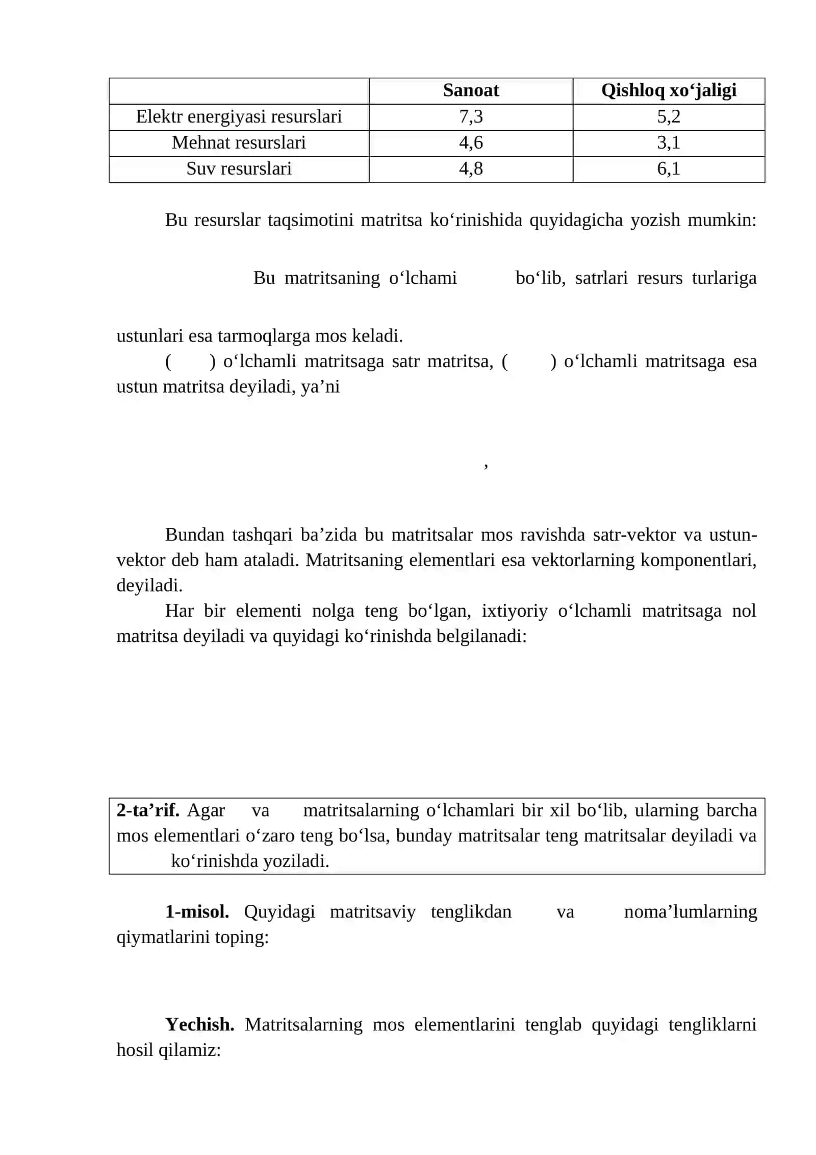 Matritsalar va ular ustida amallar 2