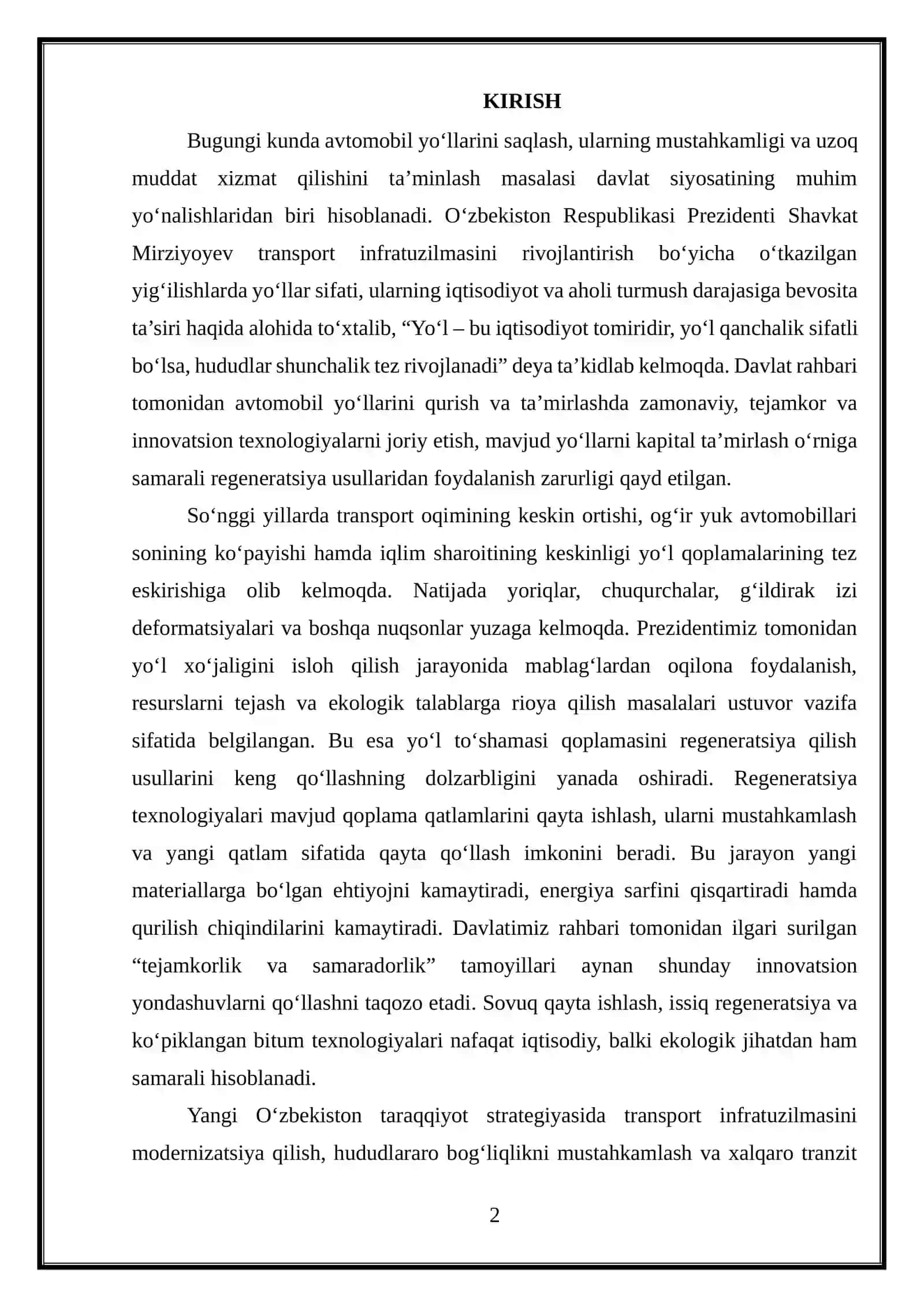 Yoʻl to'shamasining qoplamasini regeneratsiya qilish usullari va ularni qoʻllash 2