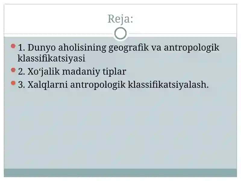 DUNYO XALQLARINING GEOGRAFIK KLASSIFIKATSIYASI 2